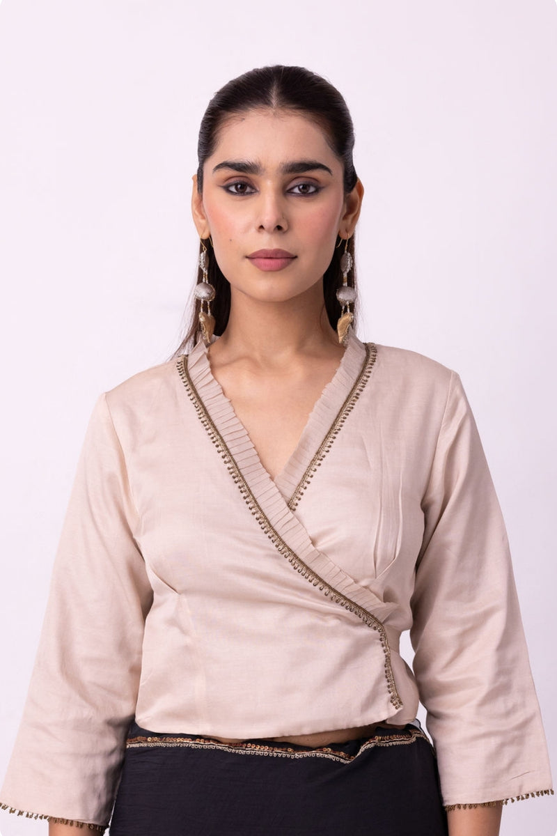 Qara Blouse silk cotton satin blouse by Shades of India in beige for women Worldwide