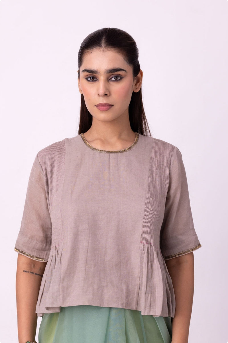 Moonlight Blouse-Silver tissue blouse by Shades of India in grey for women Worldwide