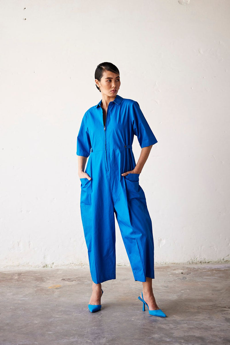Summer Nights Jumpsuit poplin Jumpsuits by Khara Kapas in blue for women Worldwide
