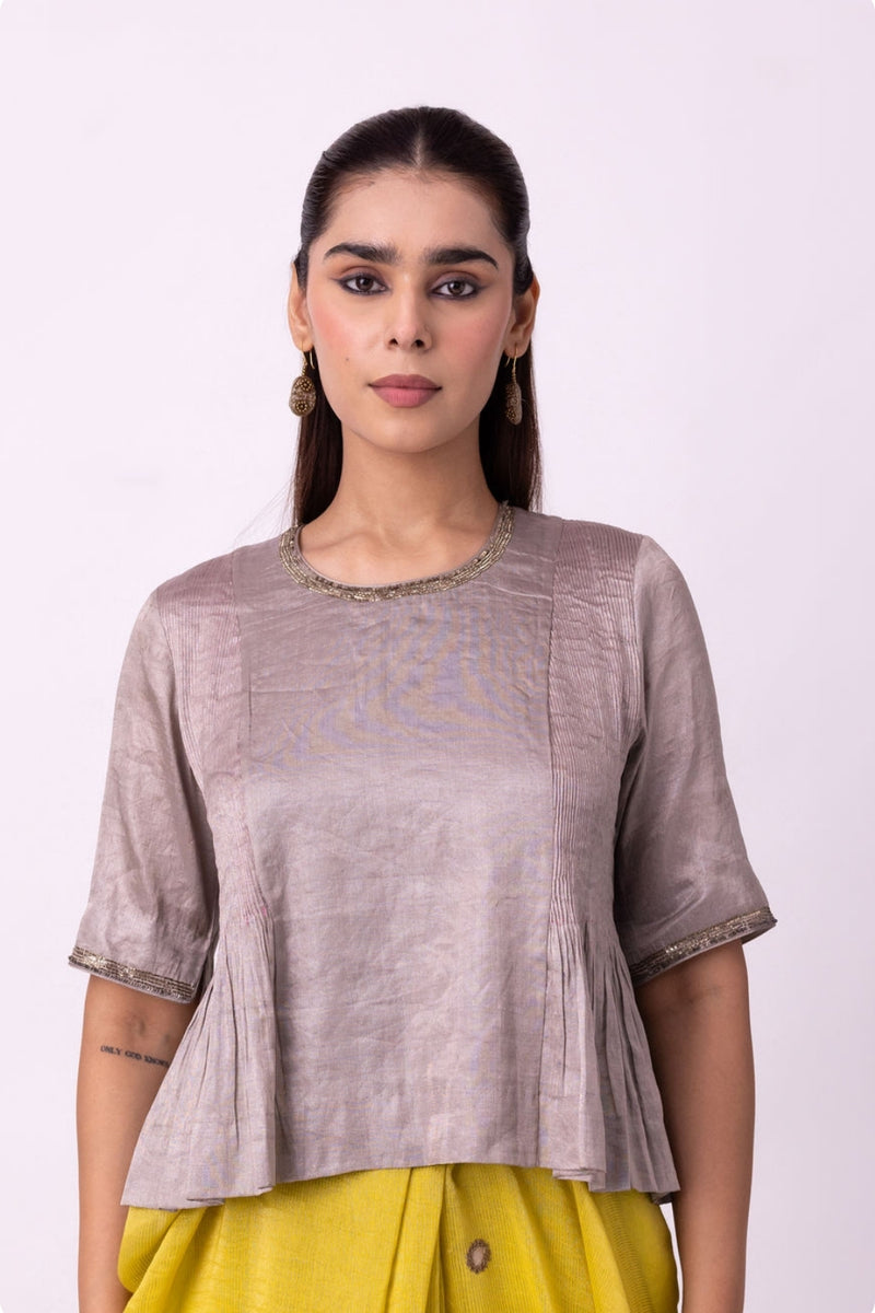 Aksa Blouse tissue blouse by Shades of India in grey for women Worldwide