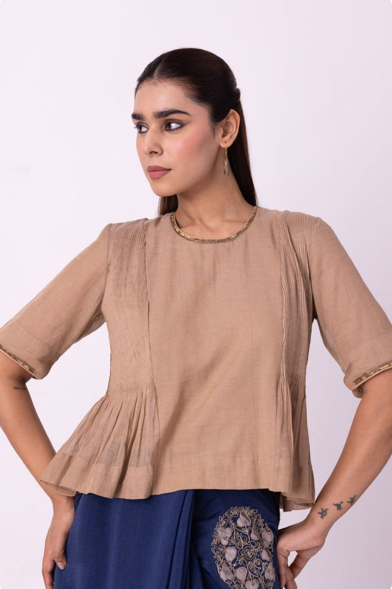 Moonlight Blouse-Gold tissue blouse by Shades of India in yellow for women Worldwide
