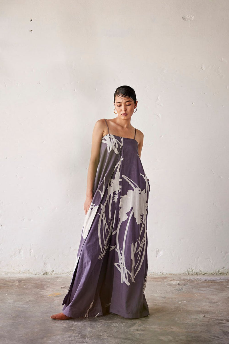 Wine Sips Jumpsuit cotton Jumpsuits by Khara Kapas in grey for women Worldwide