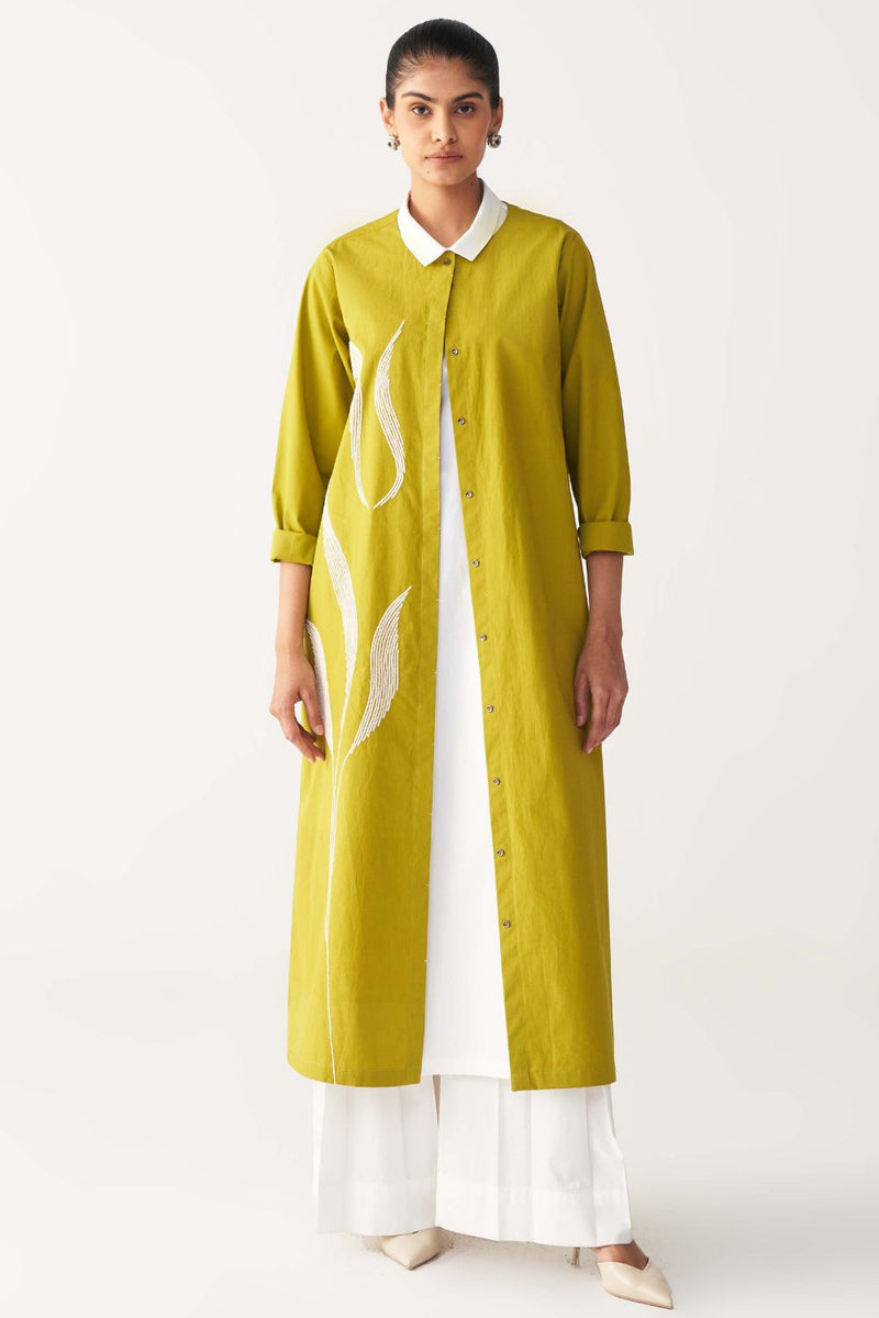 INFINITY EMB. JACKET CO-ORD (SET OF 3)-IVORY & LIME poplin by THREE for women Worldwide