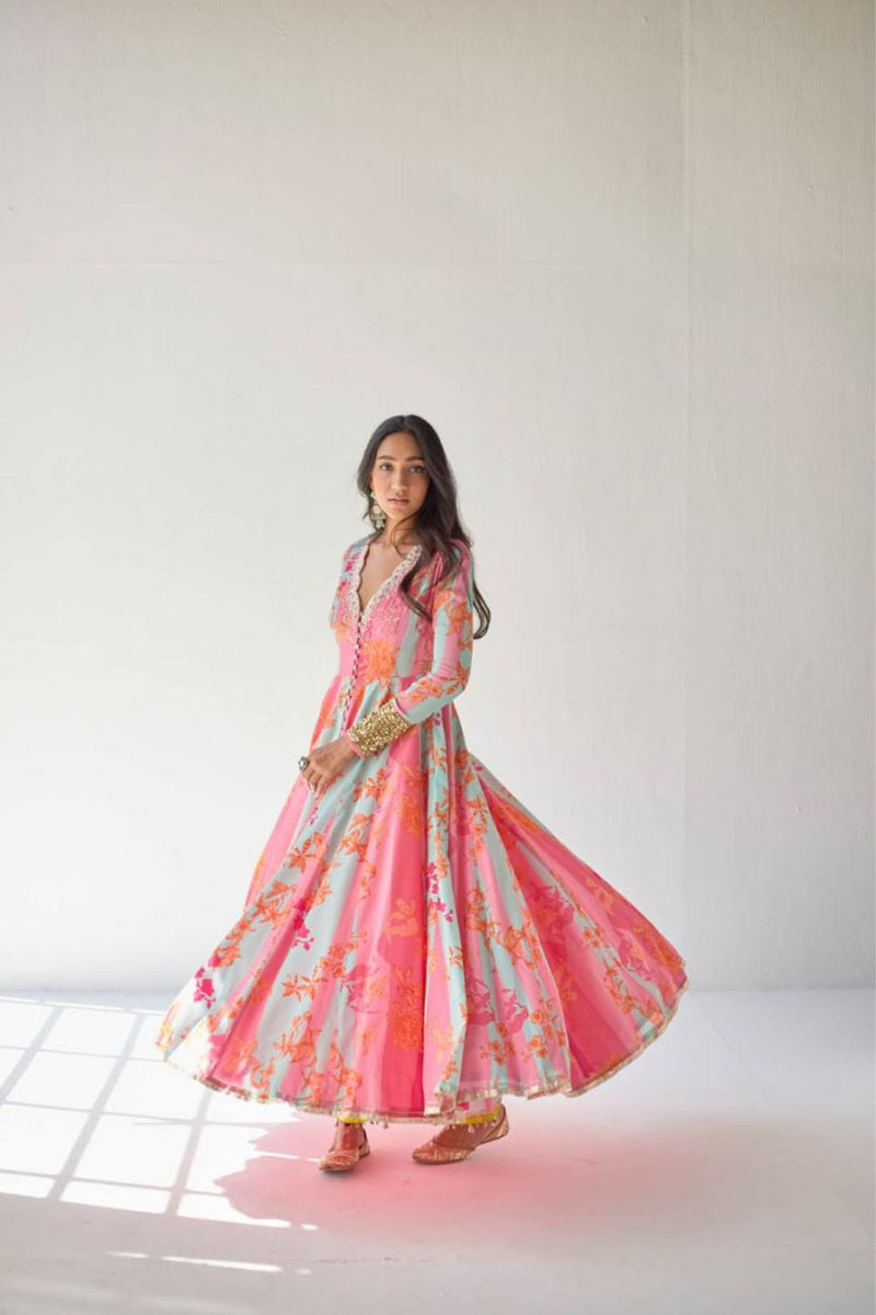 HOT PINK ORCHID ANARKALI SET by Rajiramniq for women Worldwide
