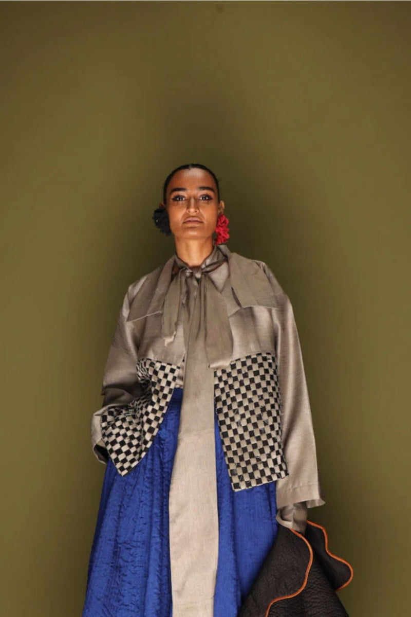 Drift Overlay-Grey + Black mysore silk jackets and overlays by Stoique in grey, black for women Worldwide