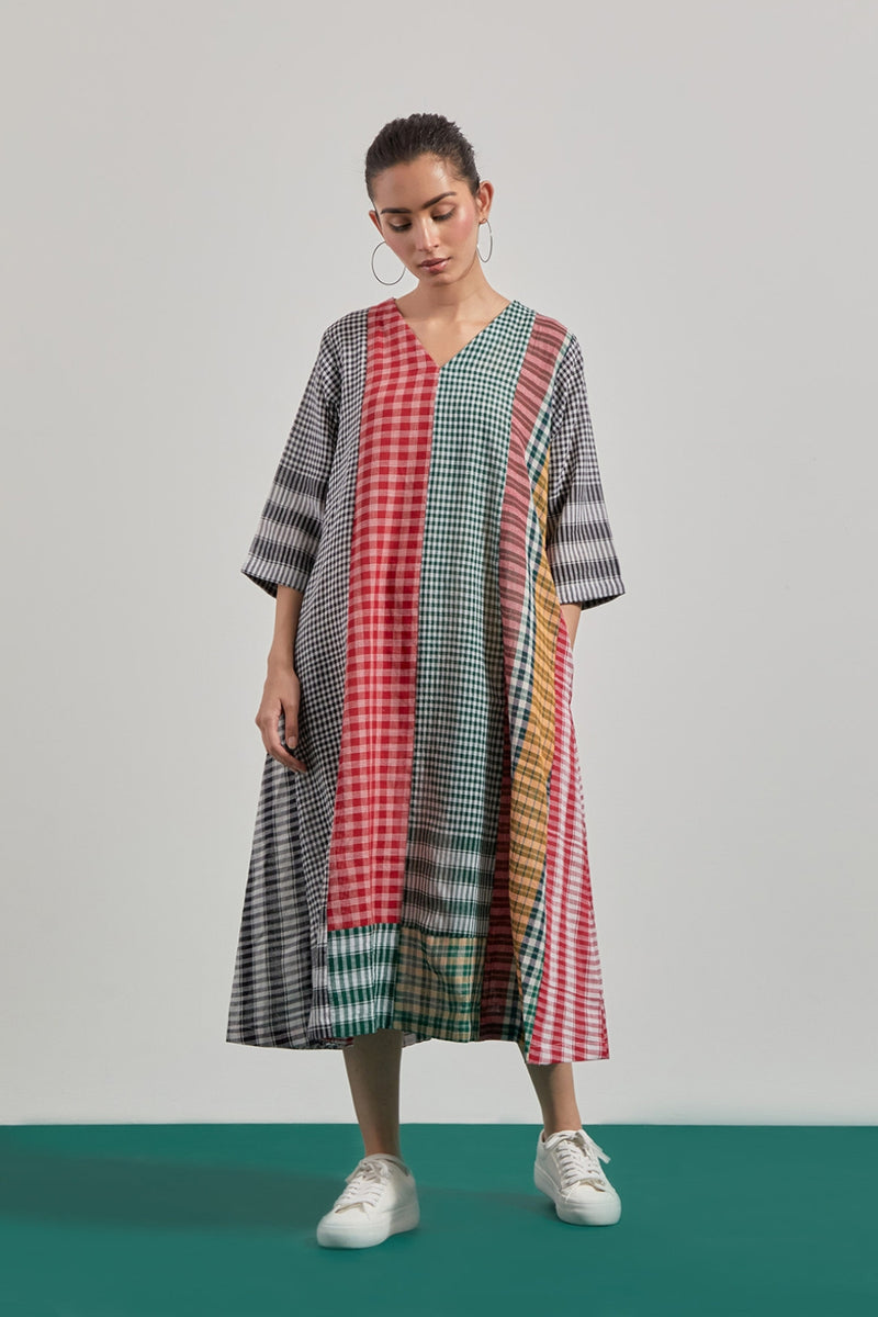 Sierra Dress gamcha dress by 145 East in green, red for women Worldwide
