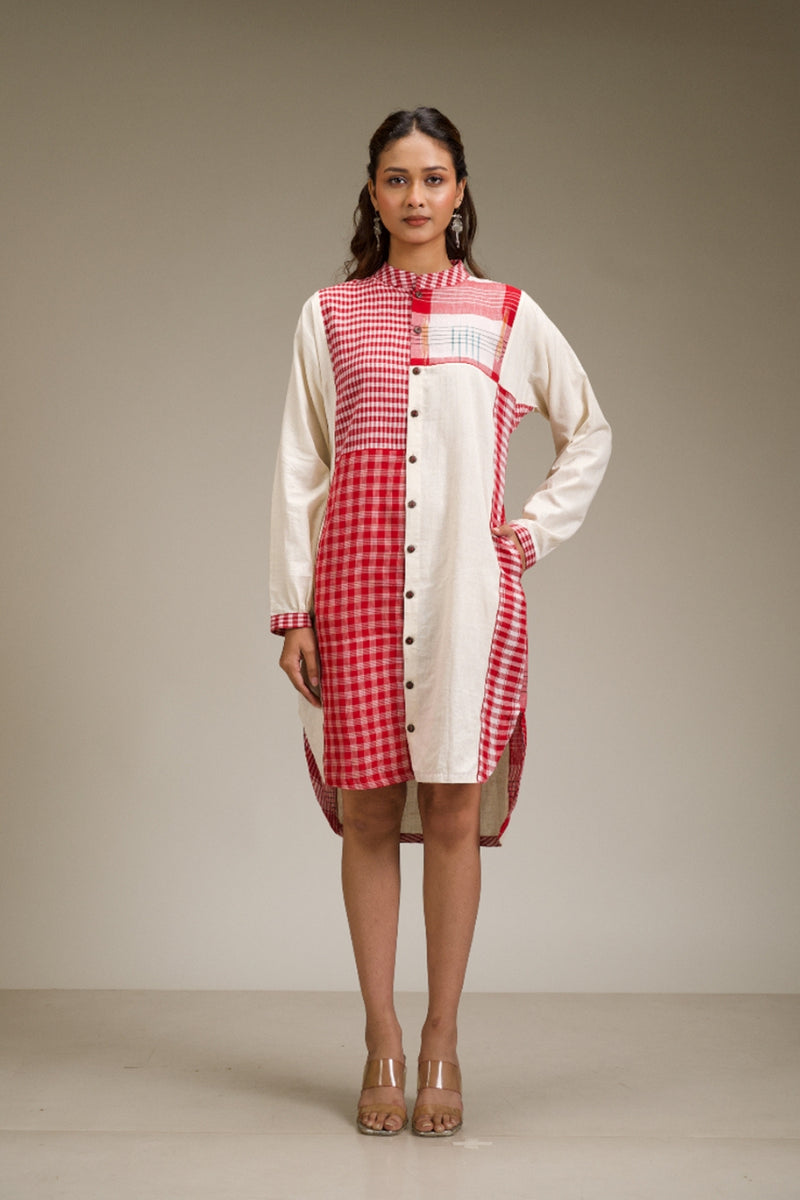 Kiran Dress cotton,gamcha dress by 145 East in red, white for women Worldwide
