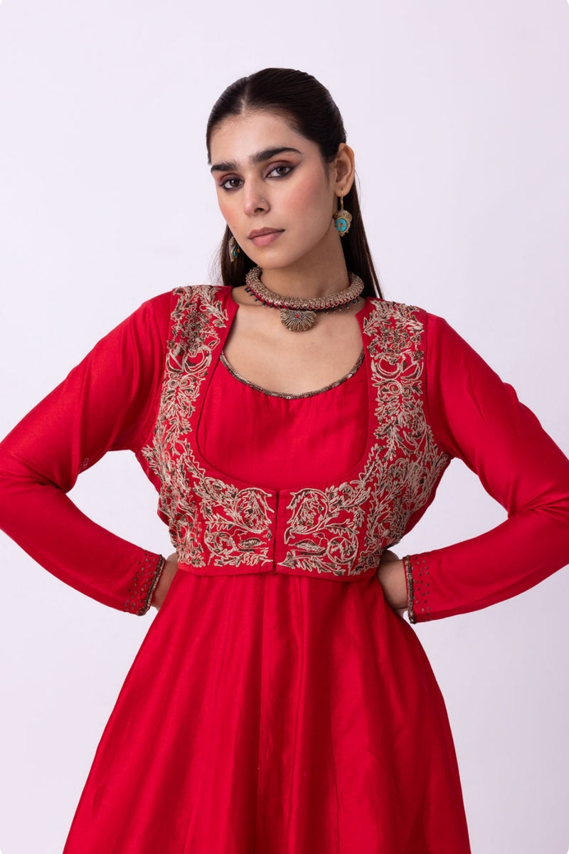 Kamya Jacket linen blend indo-western by Shades of India in red for women Worldwide
