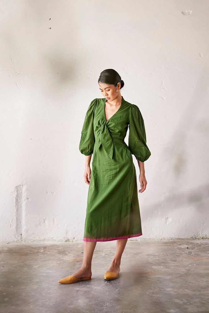 Tree House Dress cotton Dress by Khara Kapas in green for women Worldwide