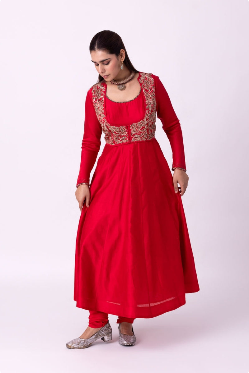 Kurpasa Kurta chanderi kurta/kurta set by Shades of India in red for women Worldwide
