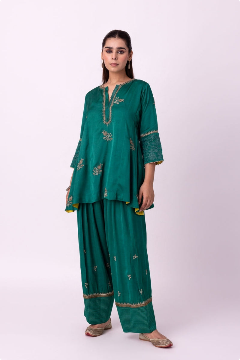 Reejh Short Kurta linen blend kurta/kurta set by Shades of India in green for women Worldwide