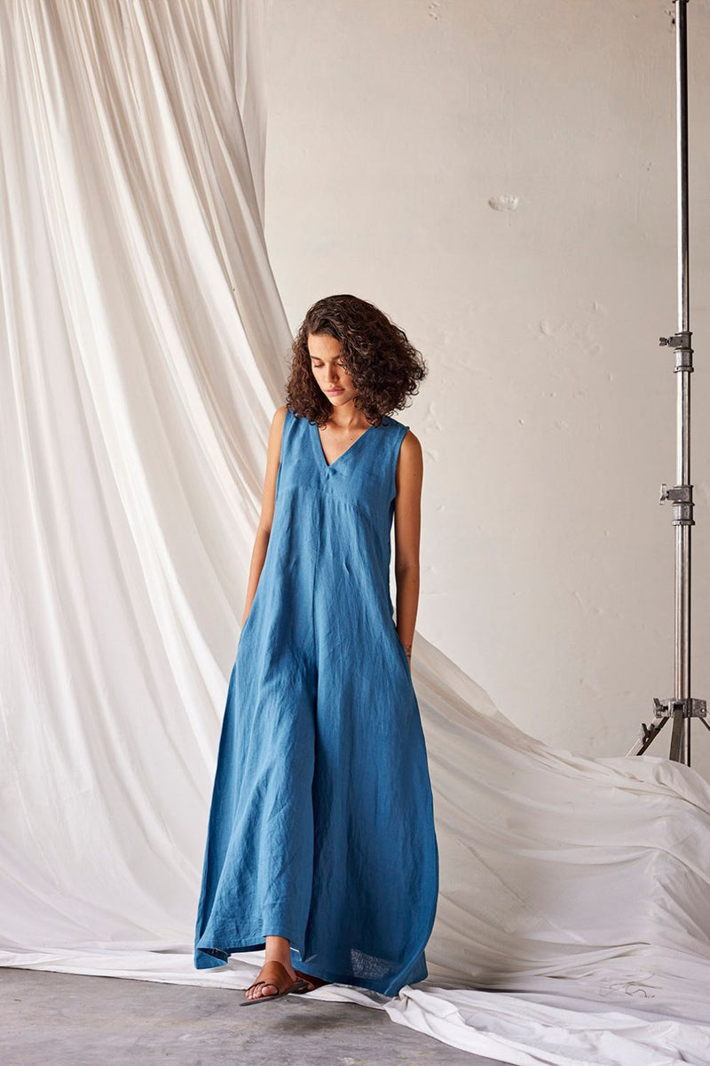 Tambola Nights Jumpsuit Jumpsuits by Khara Kapas in blue for women Worldwide