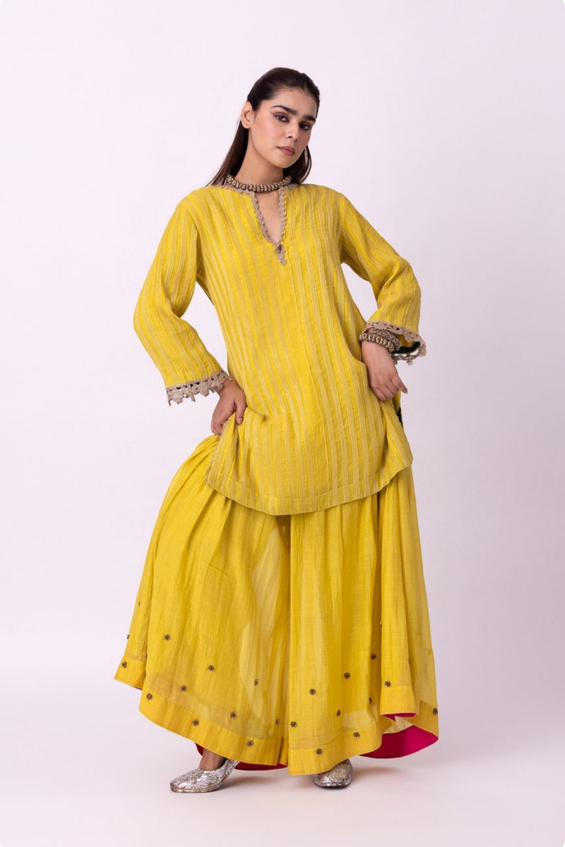 Calico Kurti chanderi kurta/kurta set by Shades of India in yellow for women Worldwide