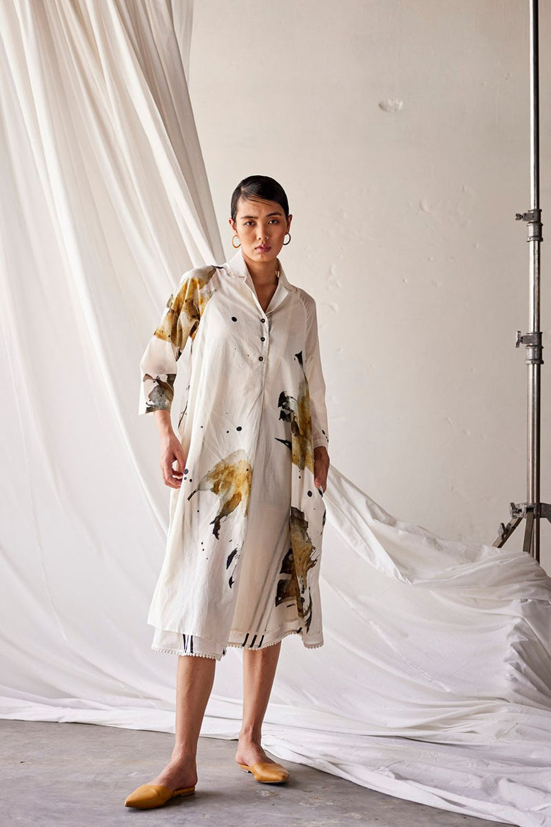 Hydrangeas Dress cotton Dresses by Khara Kapas in white for women Worldwide