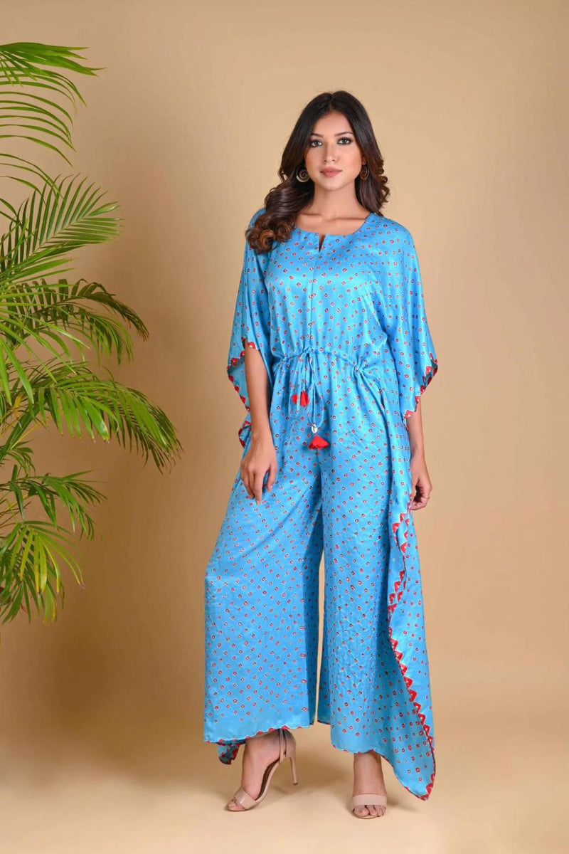 JUMPSUIT-SKY BLUE silk by Dyelogue in blue color for women Worldwide