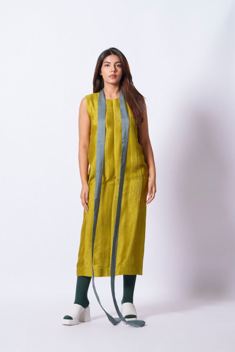 Leaf Dress-Moss Green + Teal mysore silk dresses by Stoique in moss green, teal for women Worldwide