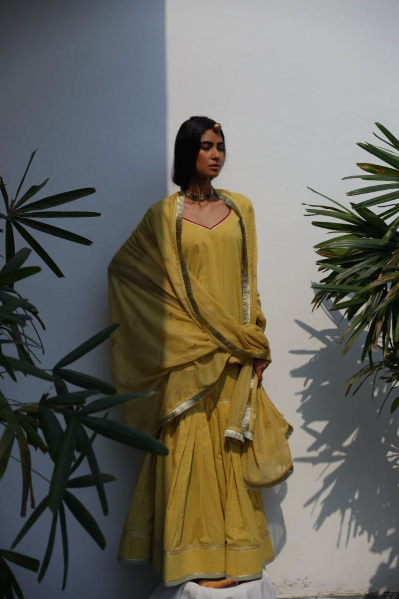 Afreen sharara set cotton Kurta/Kurta Sets by Khara Kapas in yellow for women Worldwide