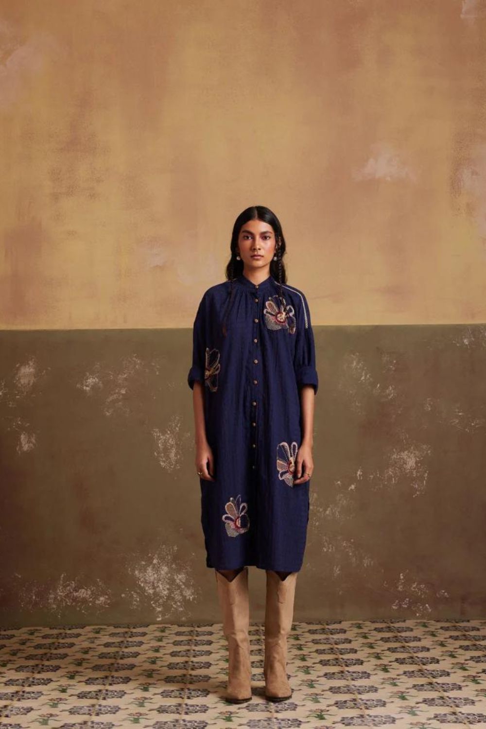 Kaftan Shirt Dress-Indigo