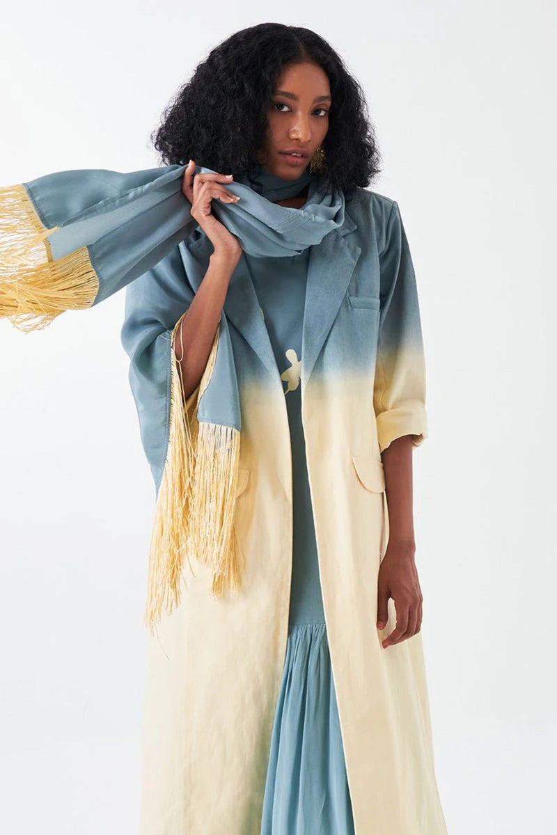 DIP DYE JACKET CO-ORD-NIAGRA BLUE & BUTTER (SET OF 3) poplin by THREE for women Worldwide