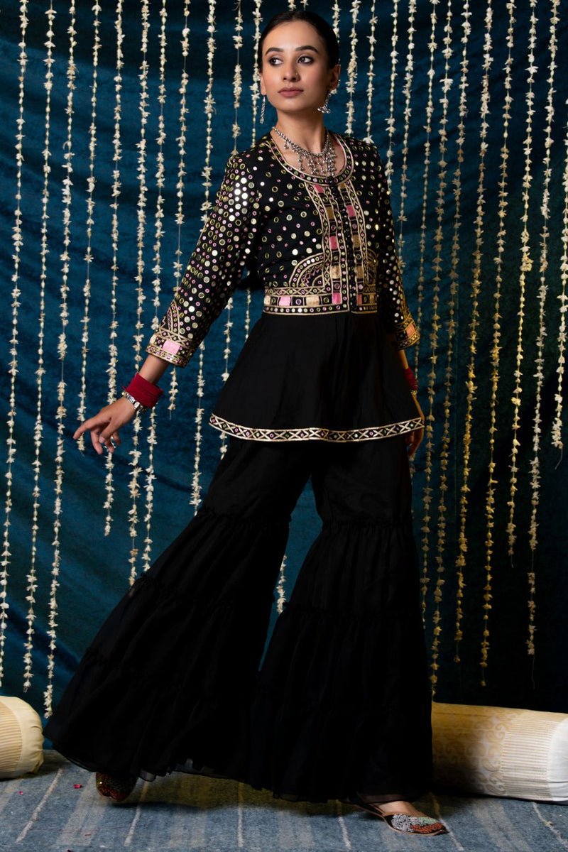 Aks Jacket Gharara Set cotton by Maison Shefali for women Worldwide