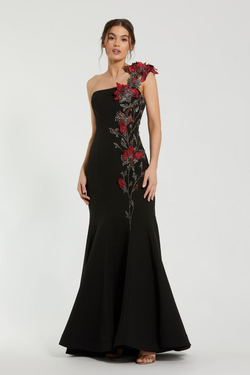 11779-Off The Shoulder Embroidered Mermaid Gown by Mac Duggal in black color for women Worldwide