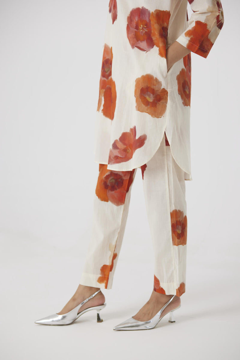 VALENTINE SHORT KURTA SET cotton by Yam in white color for women Worldwide