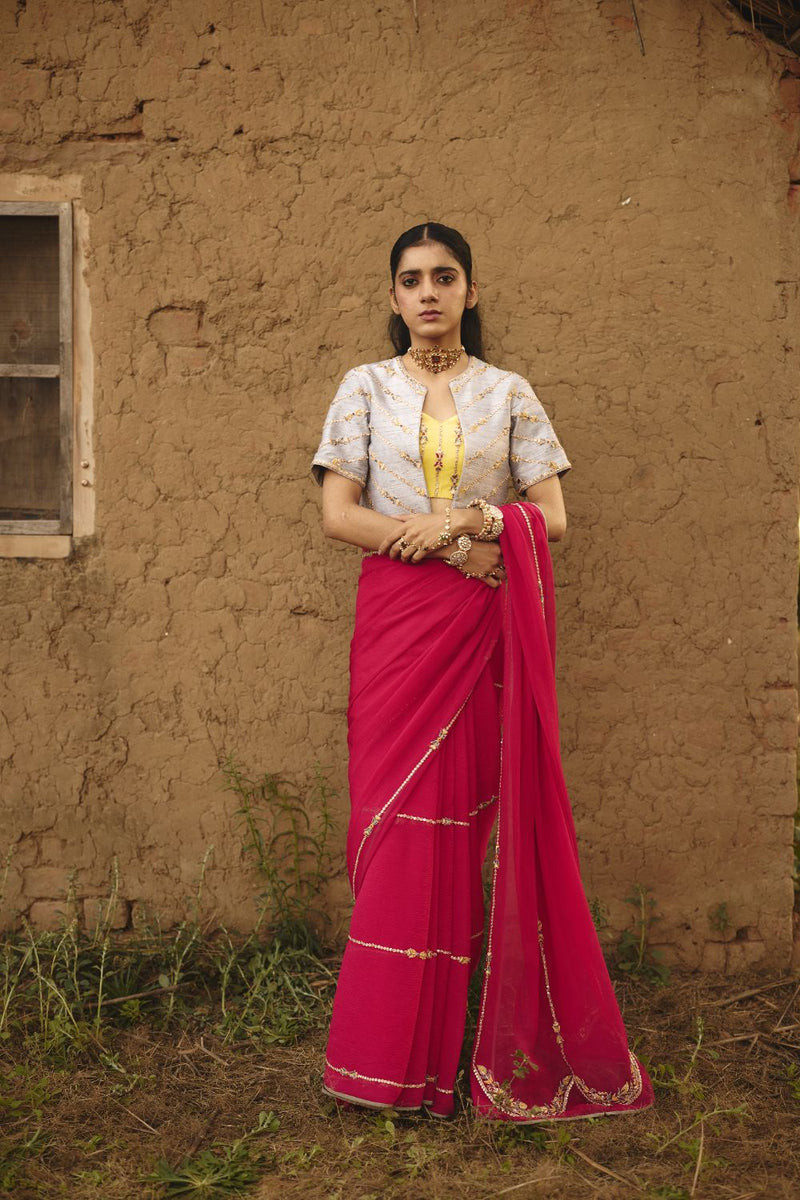 VEDA & TISHYA BUSTIER & CAPE silk by Rashika Mittal in multi color for women Worldwide