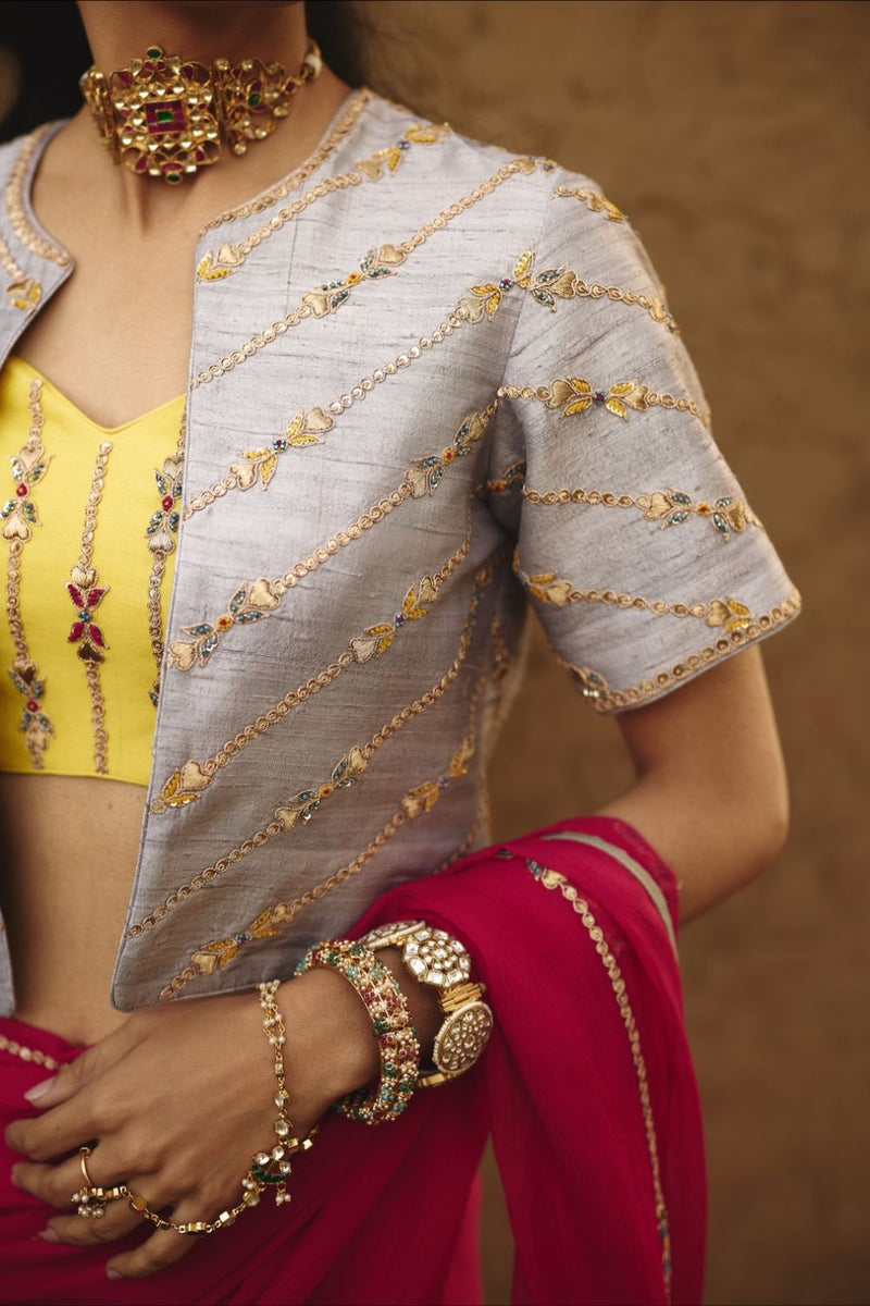 VEDA & TISHYA BUSTIER & CAPE silk by Rashika Mittal in multi color for women Worldwide