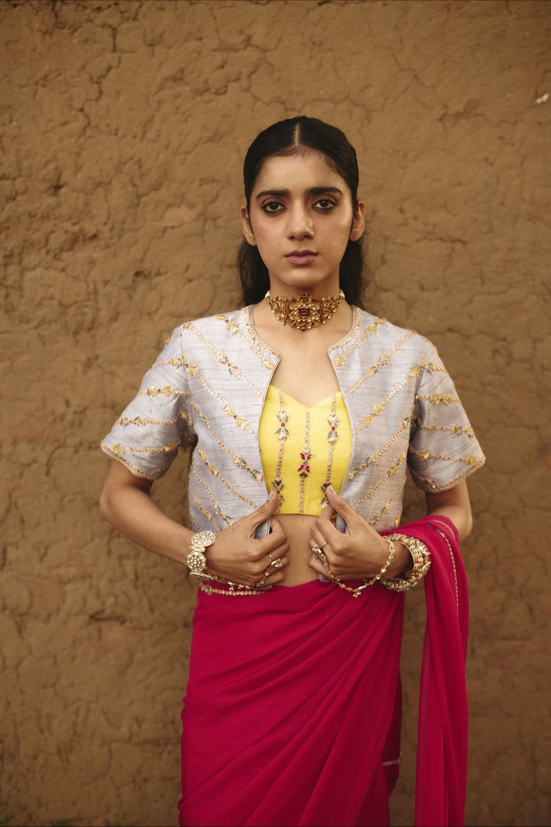 VEDA & TISHYA BUSTIER & CAPE silk by Rashika Mittal in multi color for women Worldwide