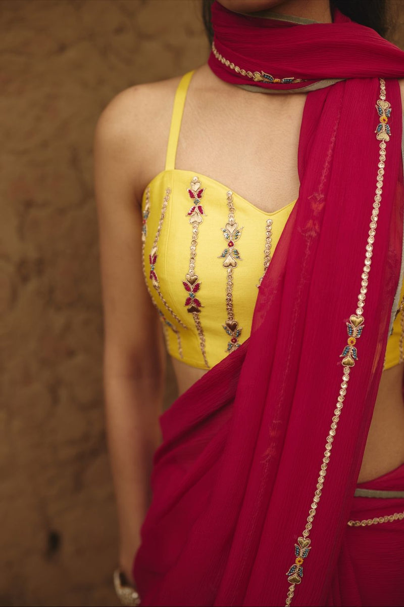 VEDA & TISHYA BUSTIER & CAPE silk by Rashika Mittal in multi color for women Worldwide