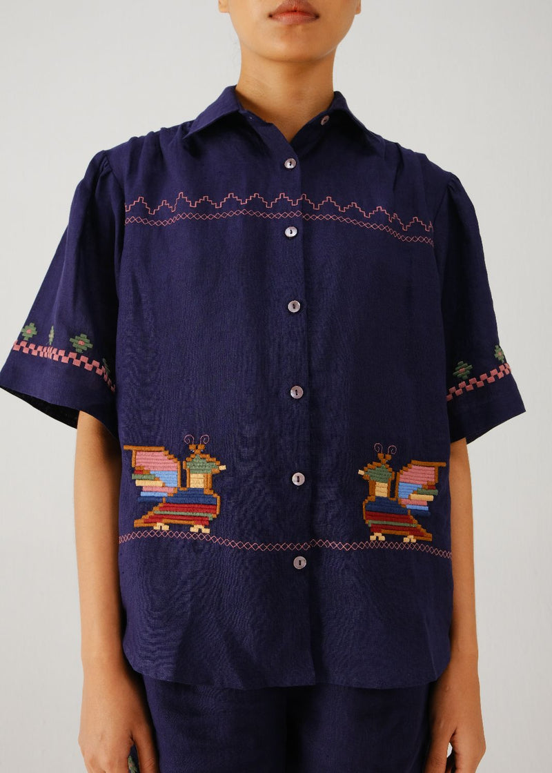 Victorian shirt-Ink folk emb. by CORD for women Worldwide