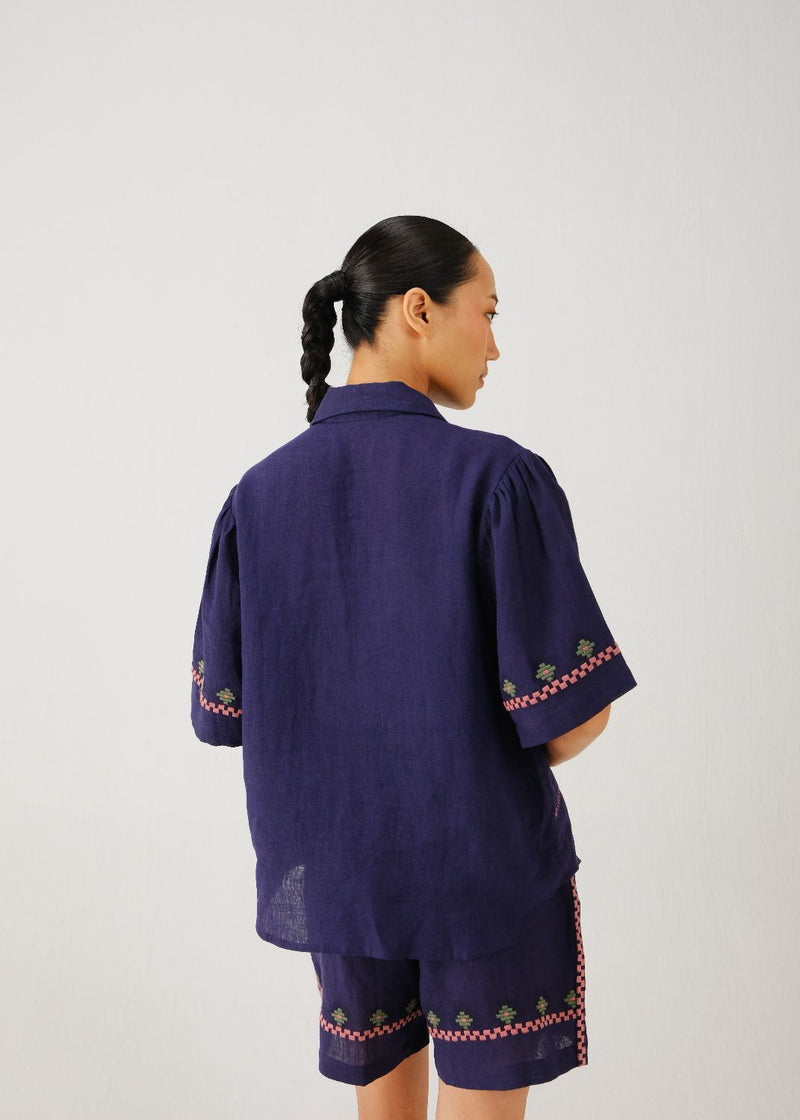 Victorian shirt-Ink folk emb. by CORD for women Worldwide