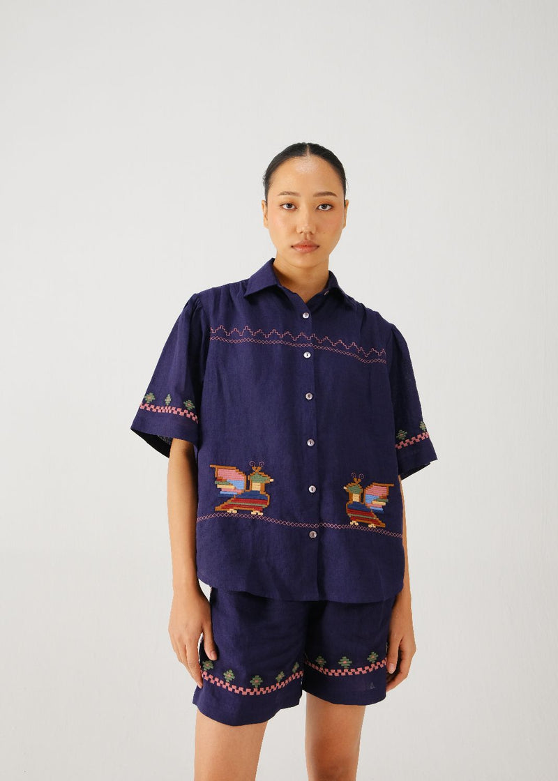 Victorian shirt-Ink folk emb. by CORD for women Worldwide