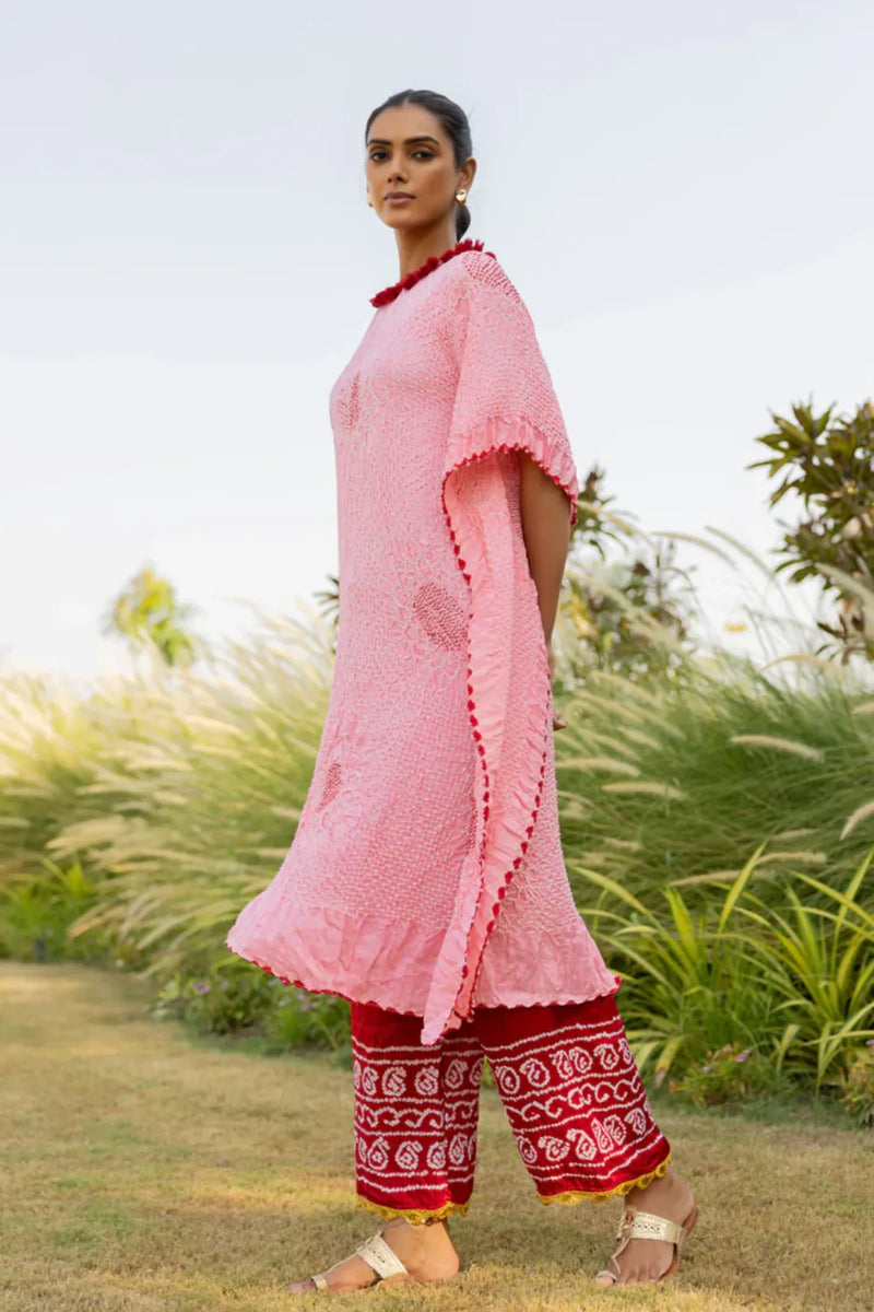 VOF KAFTAN-LIGHT PINK silk by Dyelogue in pink color for women Worldwide