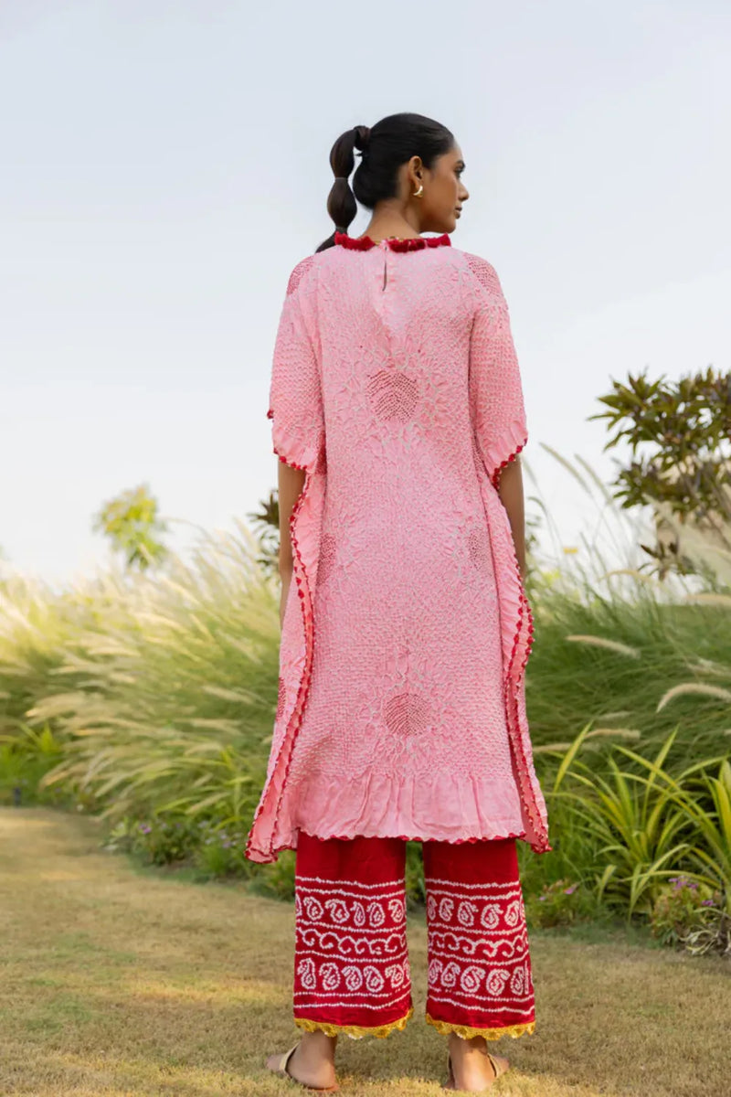 VOF KAFTAN-LIGHT PINK silk by Dyelogue in pink color for women Worldwide