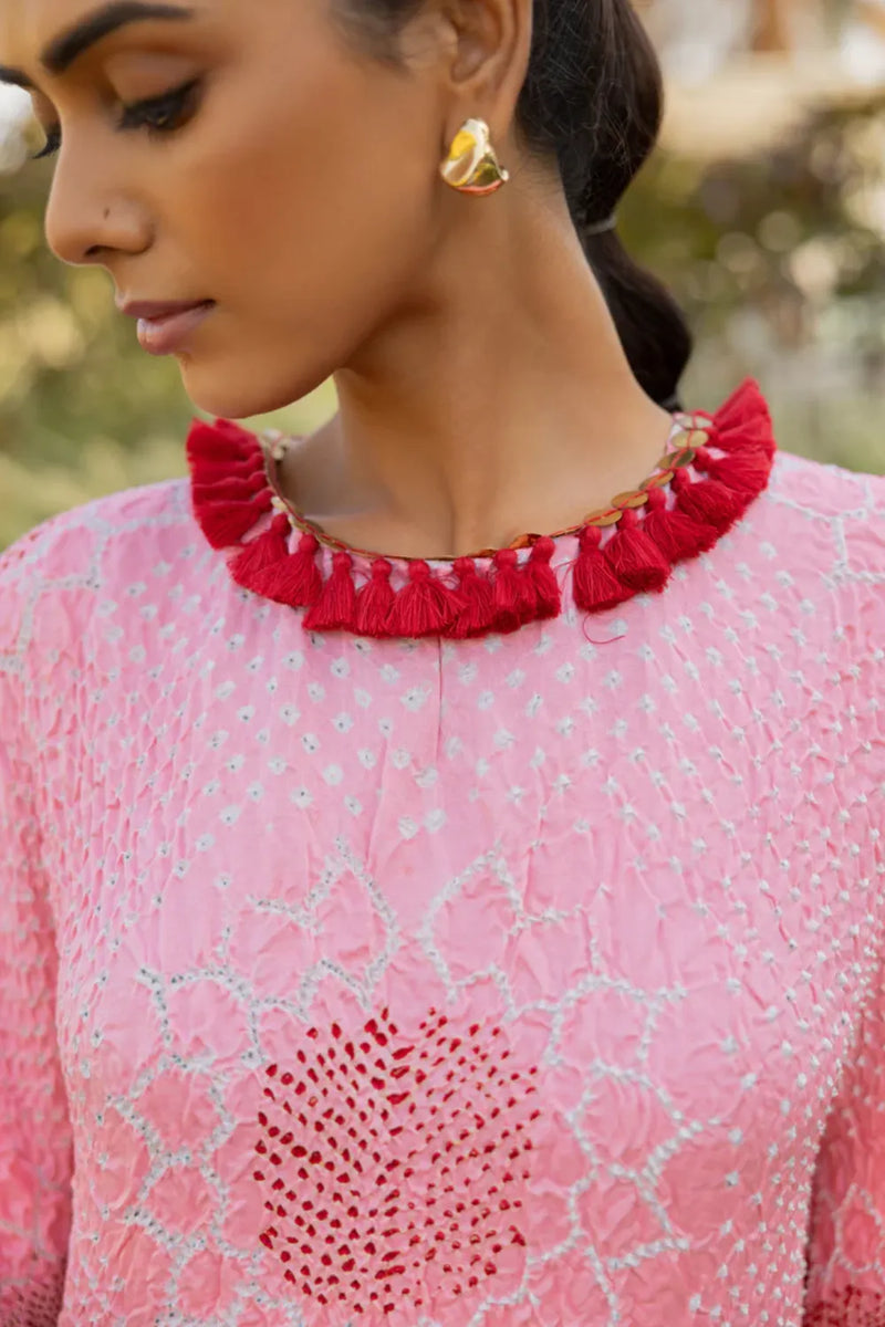 VOF KAFTAN-LIGHT PINK silk by Dyelogue in pink color for women Worldwide