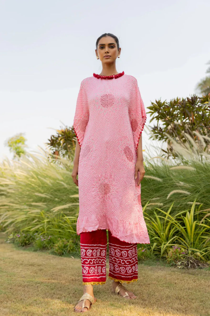 VOF KAFTAN-LIGHT PINK silk by Dyelogue in pink color for women Worldwide