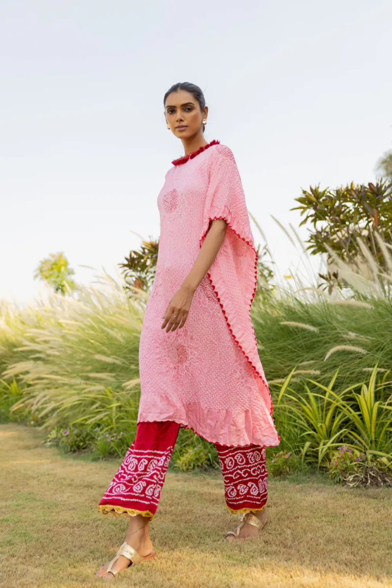 VOF KAFTAN-LIGHT PINK silk by Dyelogue in pink color for women Worldwide