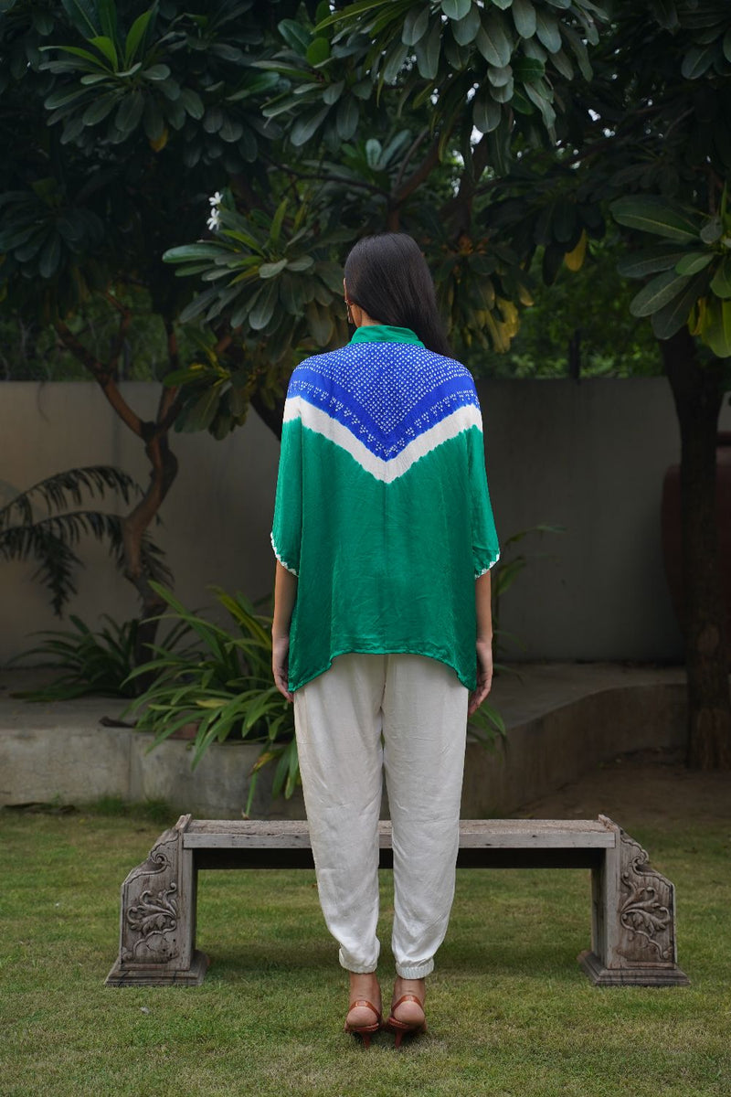 V STRING SHIRT-GREEN AND BLUE silk by Dyelogue in multi color for women Worldwide