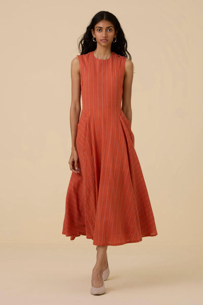 Valentino Orange Cotton Midi Dress