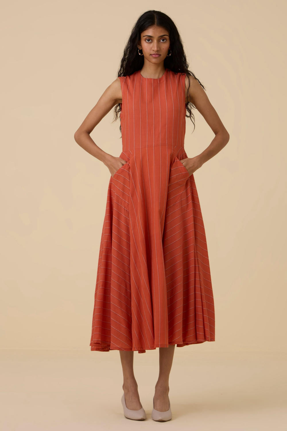 Valentino Orange Cotton Midi Dress