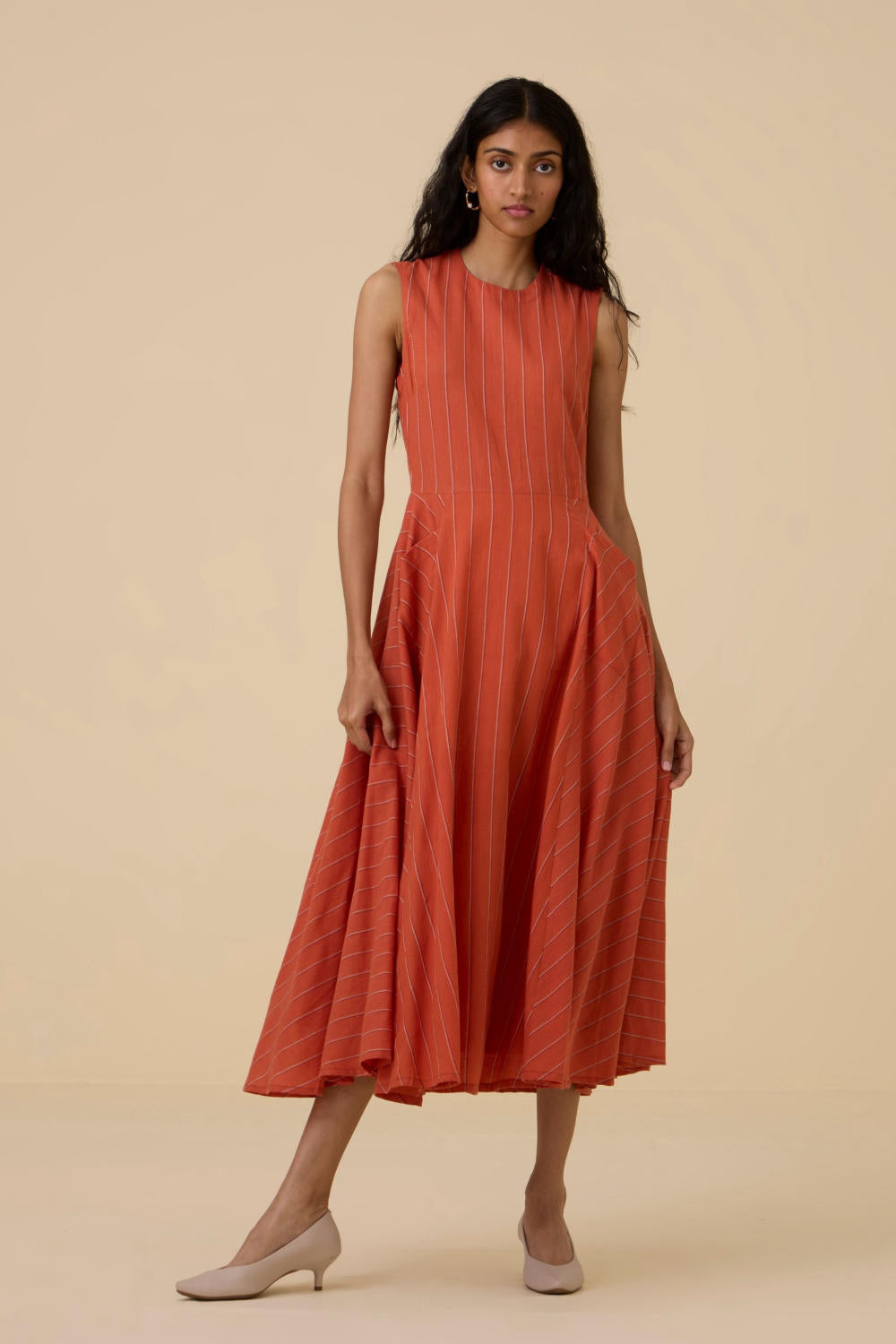 Valentino Orange Cotton Midi Dress