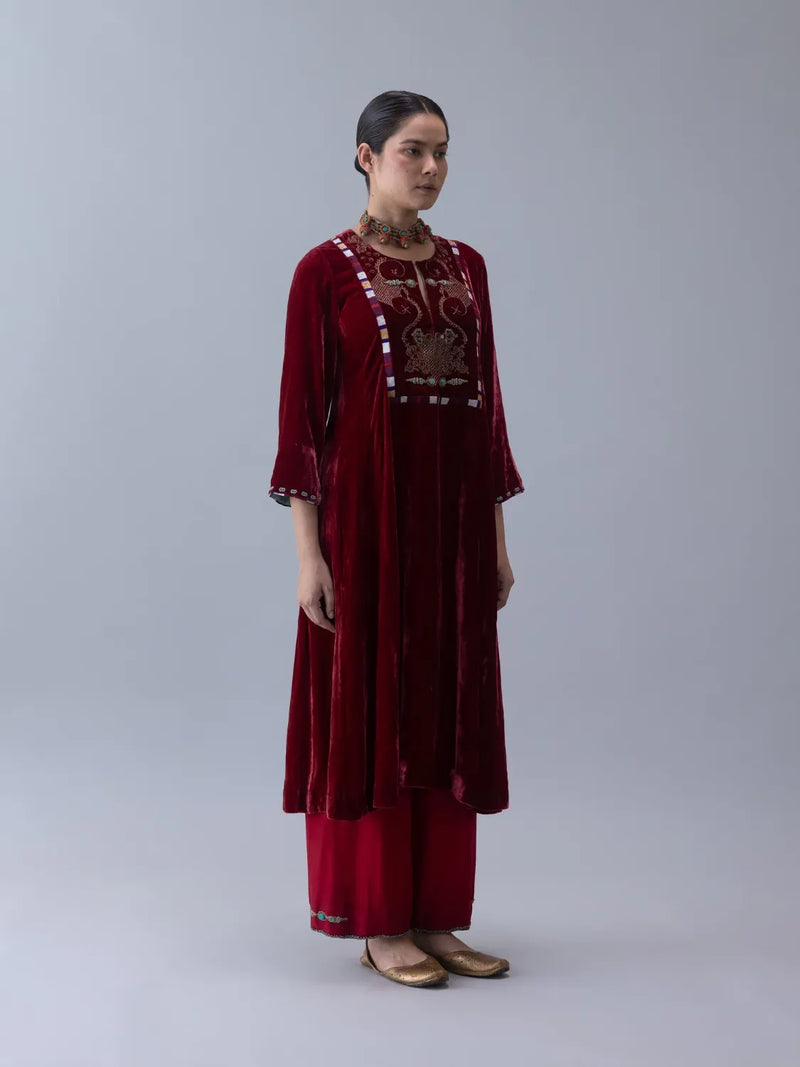 Varja Kurta-Red silk by Shades of India in red color for women Worldwide
