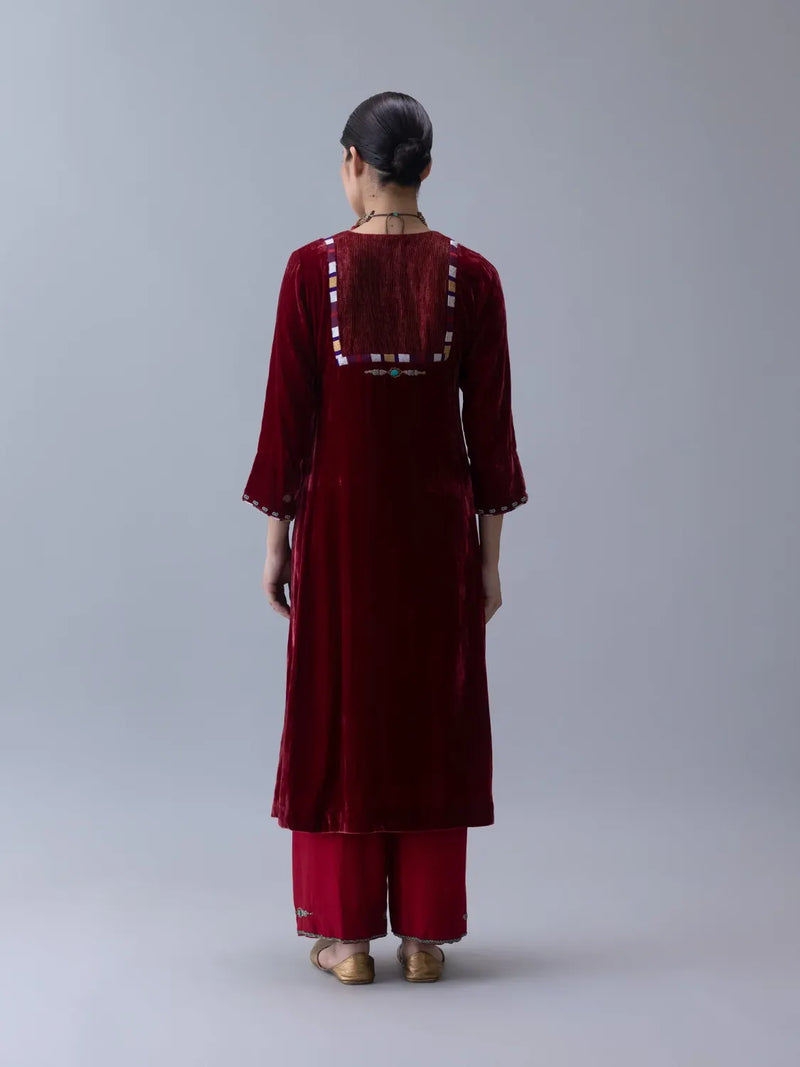 Varja Kurta-Red silk by Shades of India in red color for women Worldwide