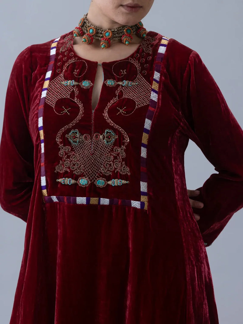 Varja Kurta-Red silk by Shades of India in red color for women Worldwide