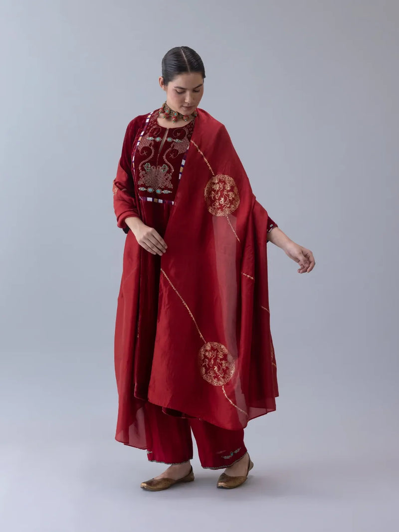 Varja Kurta-Red silk by Shades of India in red color for women Worldwide