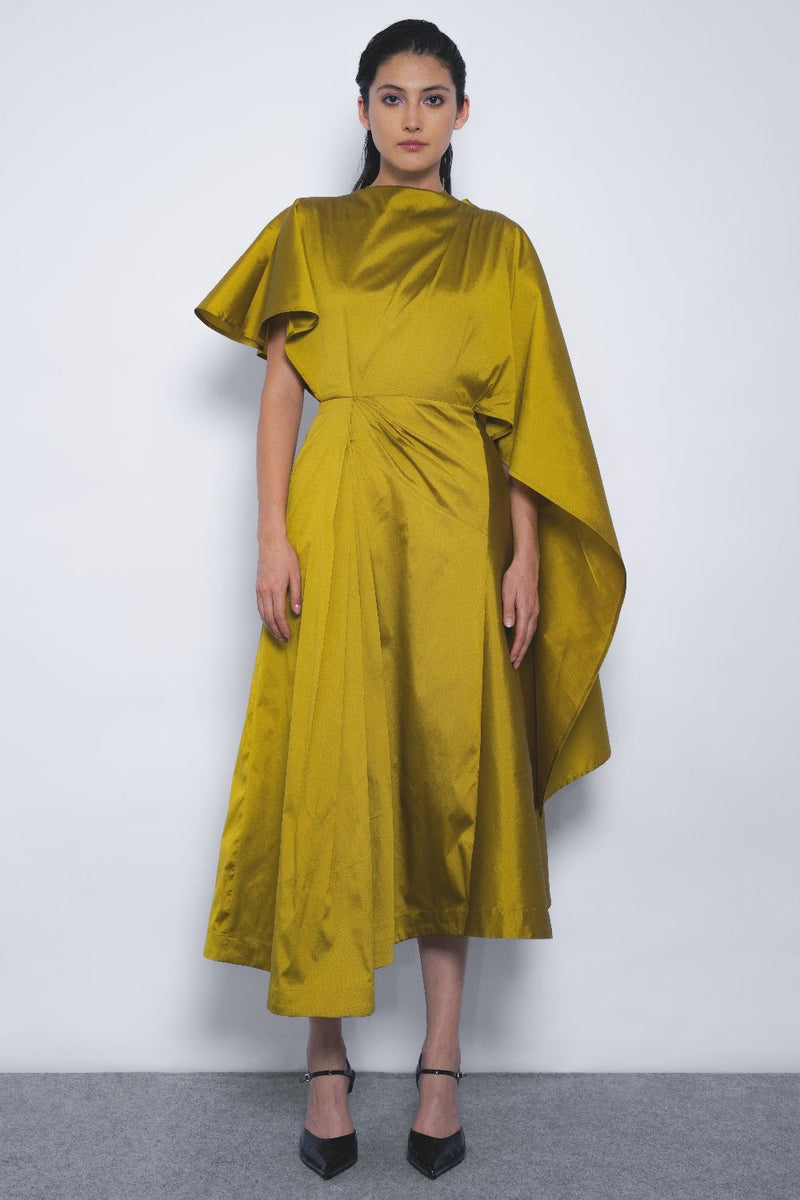 Velo Draped Dress - Mustard by Leh Studios in mustard color for women Worldwide