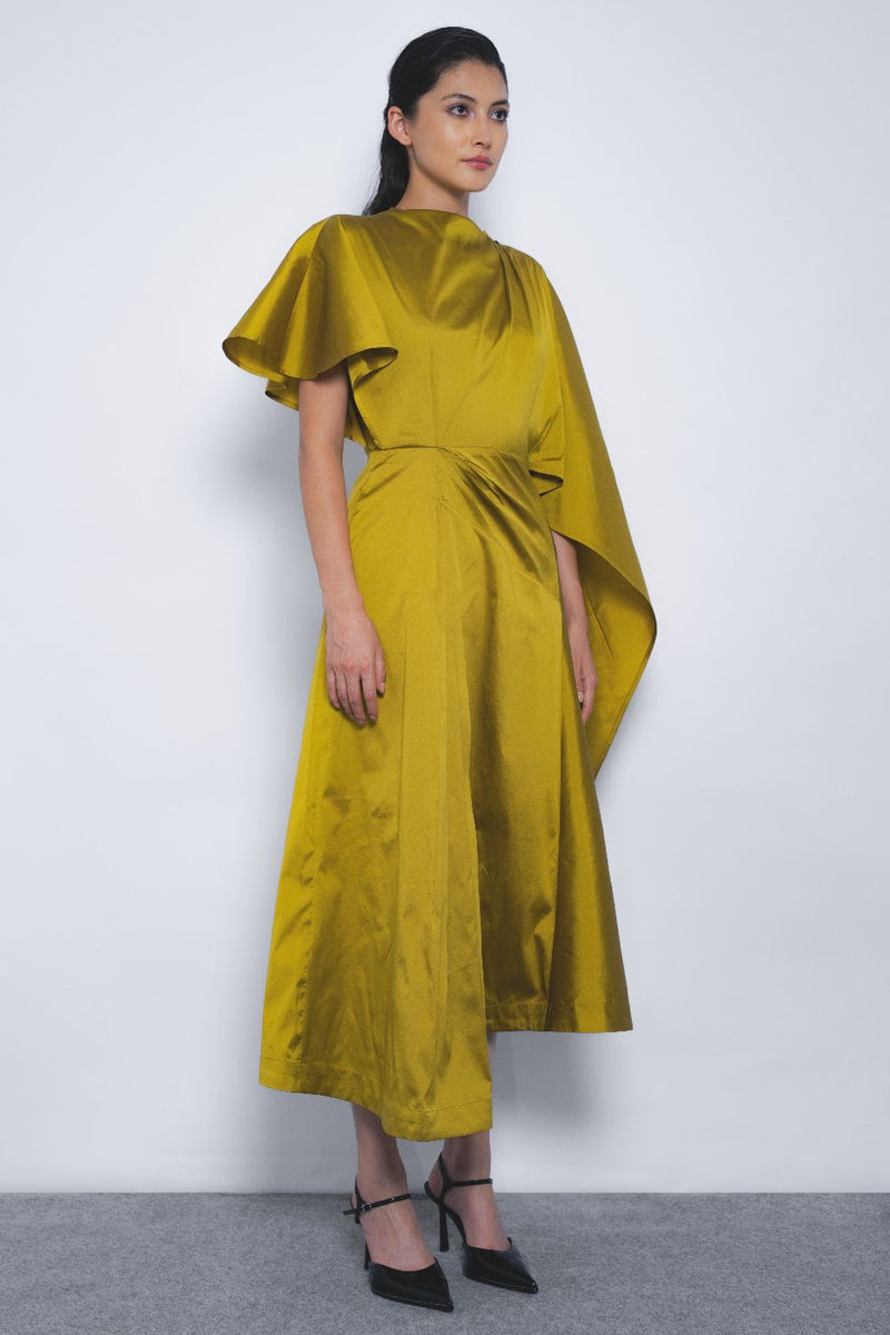Velo Draped Dress - Mustard by Leh Studios in mustard color for women Worldwide