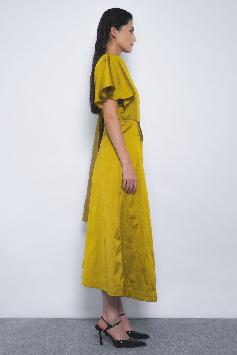 Velo Draped Dress - Mustard by Leh Studios in mustard color for women Worldwide