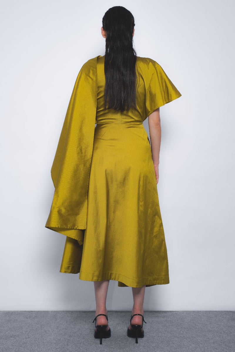 Velo Draped Dress - Mustard by Leh Studios in mustard color for women Worldwide
